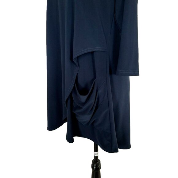 SYMPLI Tunic Blouse Top Size 10 Navy Blue Stretchy Jersey Knit Draped Pocket - Picture 6 of 7